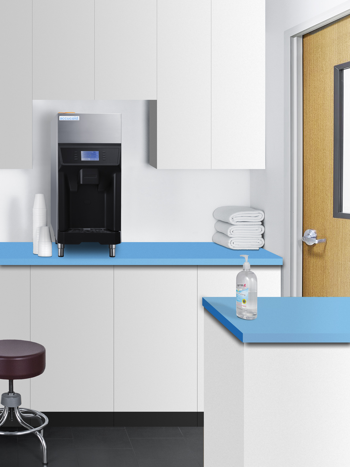 ENERGY STAR certified commercial ice + water dispenser with tiler and 220 lb. production of nugget ice; ETL-S certified to NSF-12